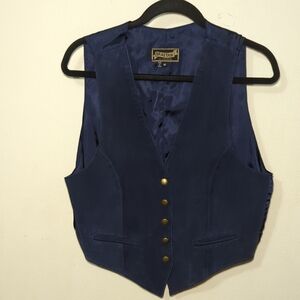 Braetan Vintage Leather Vest Navy Suede + Gold Snaps Women's Size Medium